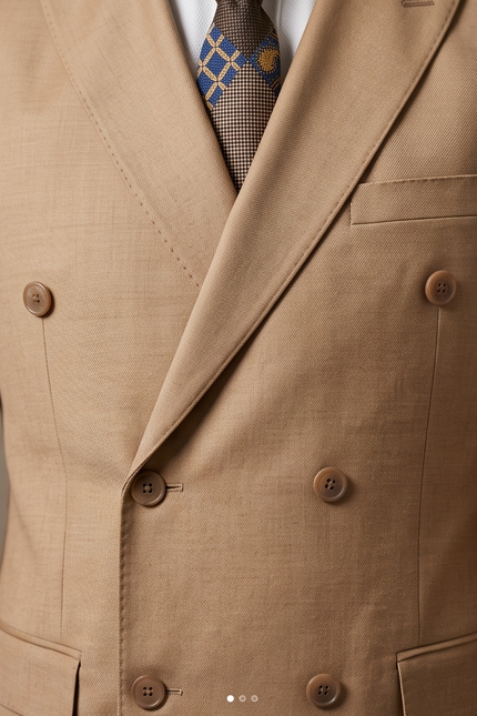 The Sovereign Double-Breasted Slim-Fit Suit – Camel Wool Blend