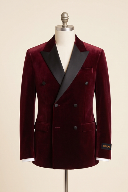 Blazer de smoking croisé en velours bordeaux