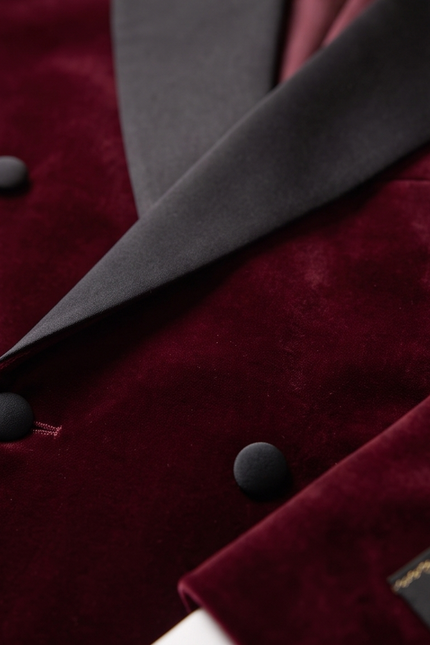 Blazer de smoking croisé en velours bordeaux