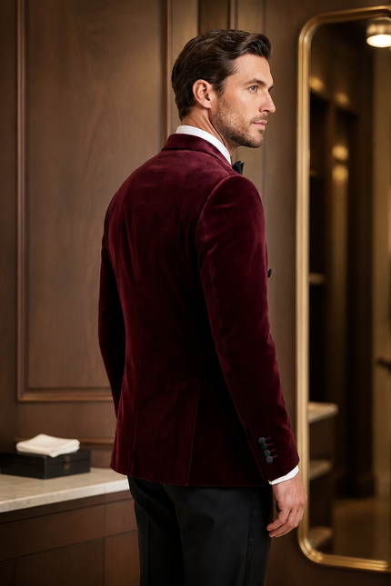 Blazer de smoking croisé en velours bordeaux