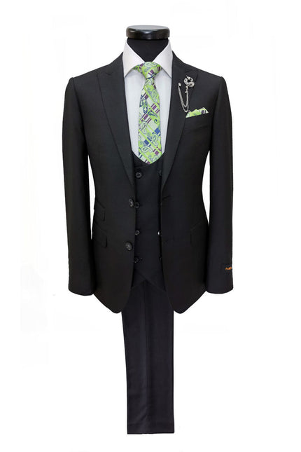 Black Two Button 3-Piece Suit