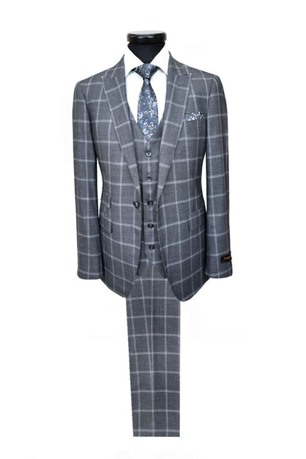 Grey Check Houndstooth 3-Piece Suit