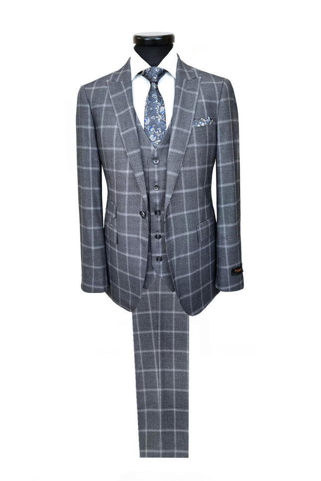 Grey Check Houndstooth 3-Piece Suit