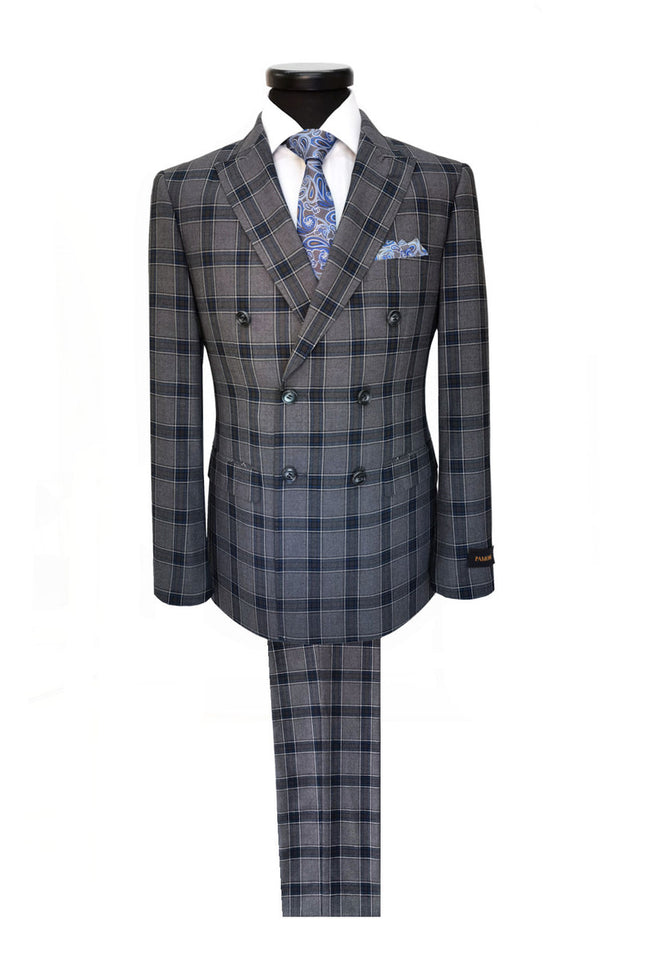 Dark Grey Check Double Breasted Suit