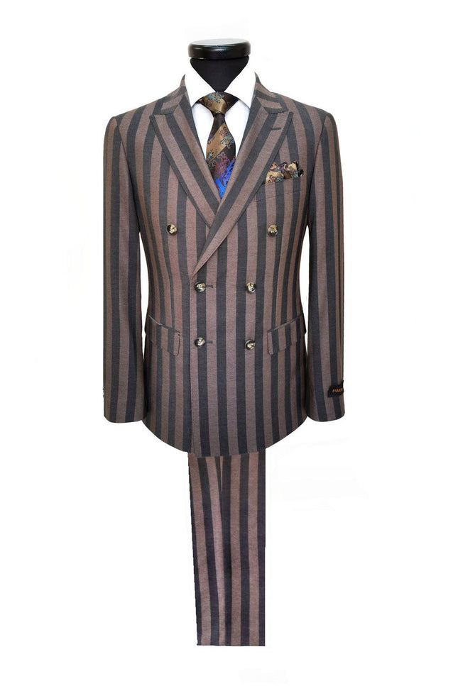 Brown Bold Stripe Double Breasted Suit