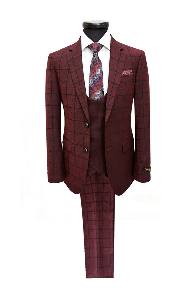 Burgundy Check 3-Piece Suit