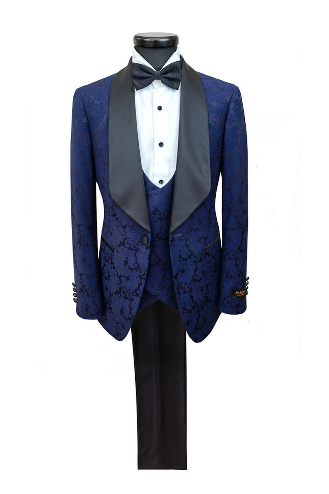 Midnight Blue Floral Pattern 3-Piece Tuxedo