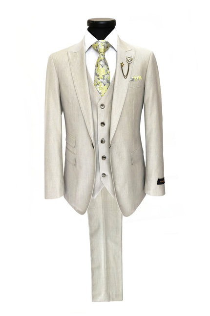 Beige Single Button 3-Piece Suit