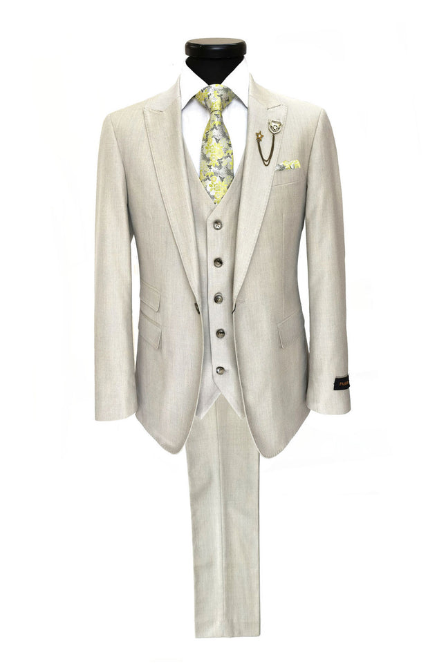 Beige Single Button 3-Piece Suit