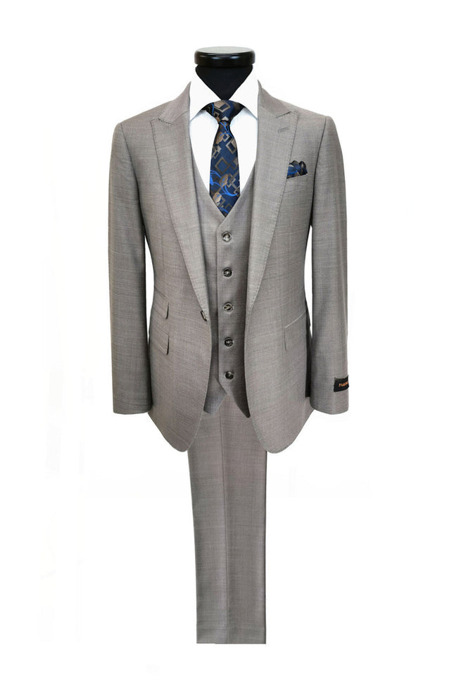 Taupe Slim Fit 3-Piece Twill Suit
