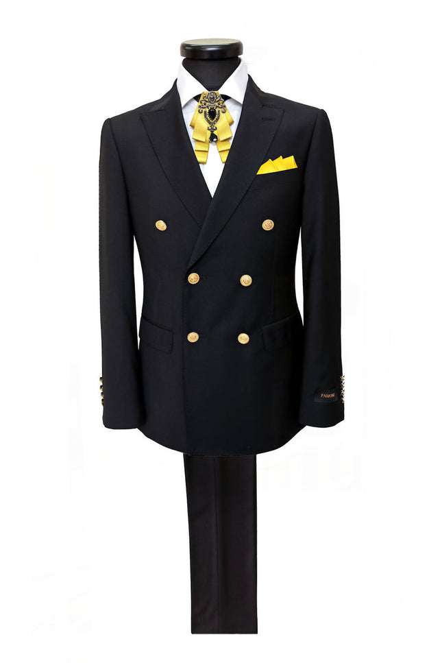 BLACK DOUBLE BREASTED SUIT WITH GOLD BUTTON