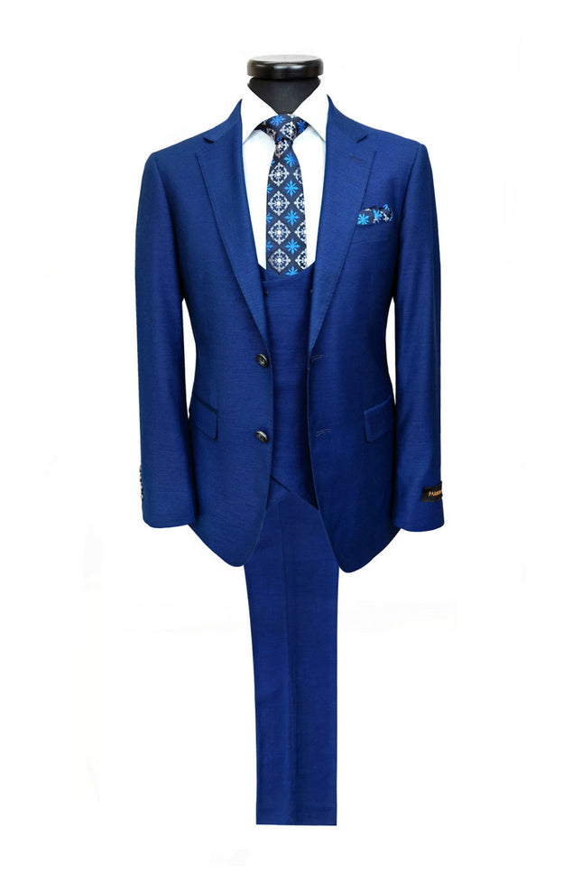 Royal Blue Birdseye 3-Piece Two Button Suit