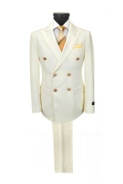 Ivory Double Breasted Suit with Gold Button