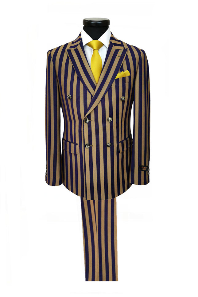 Navy Gold Bold Stripe Double Breasted Suit