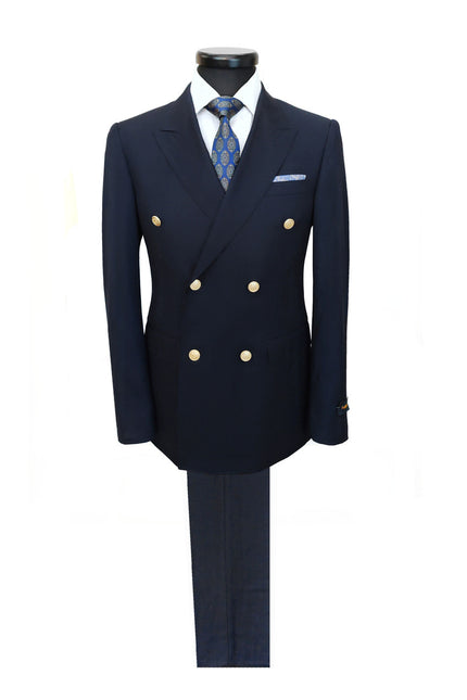 Dark Navy Double Breasted Suit with Gold Button