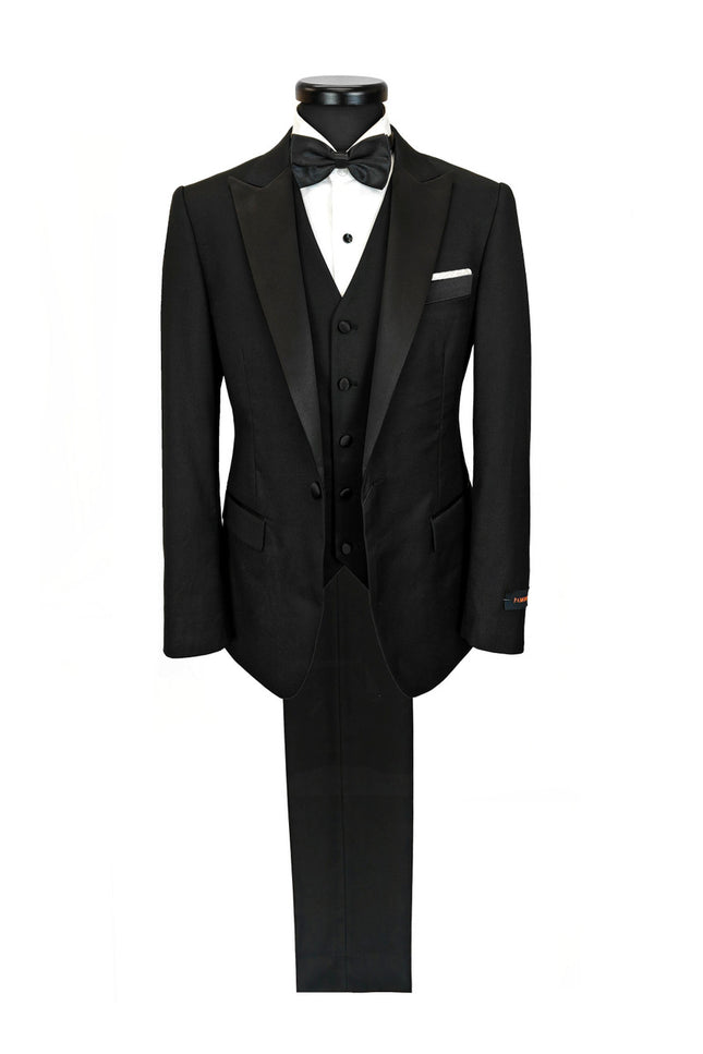 Classic Black 3-Piece Tuxedo – Satin Peak Lapel