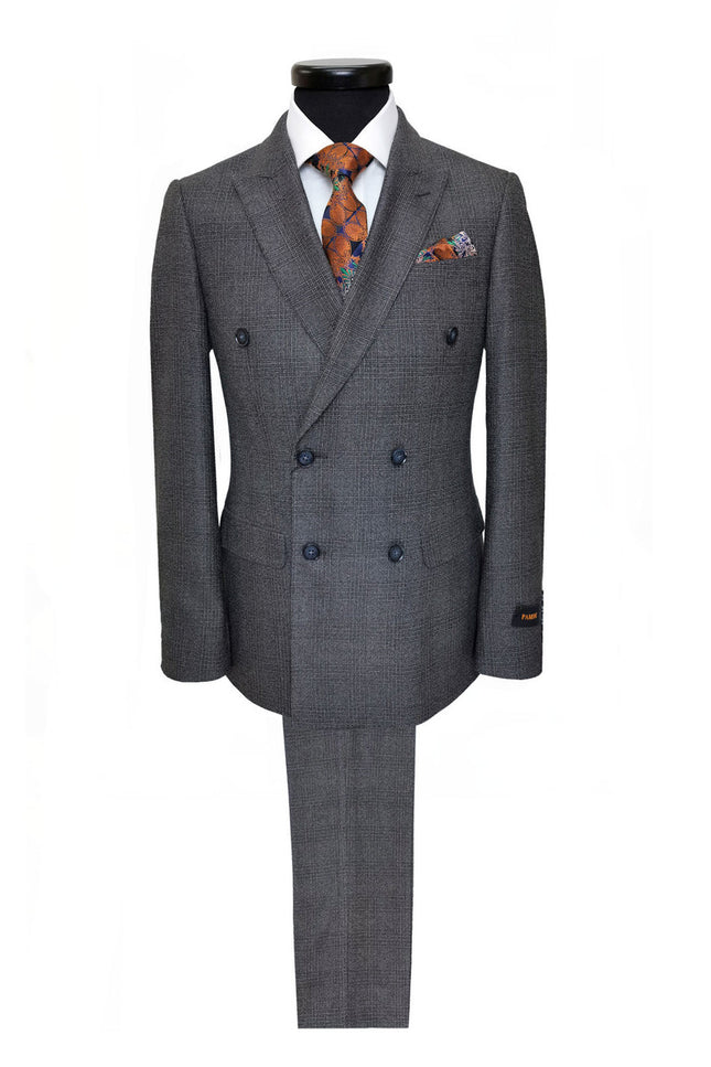 Dark Grey Prince Of Wales Check Double Breasted Suit