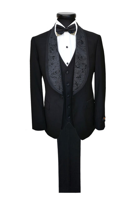 Black 3-Piece Tuxedo With Wide Shawl Lapel