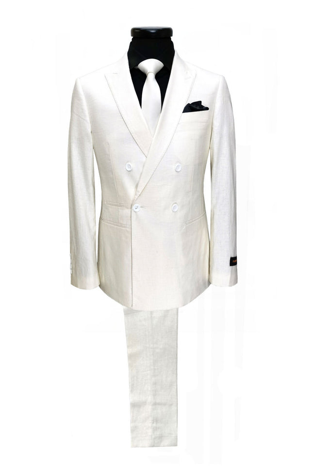 Cream Double Breasted Linen Suit