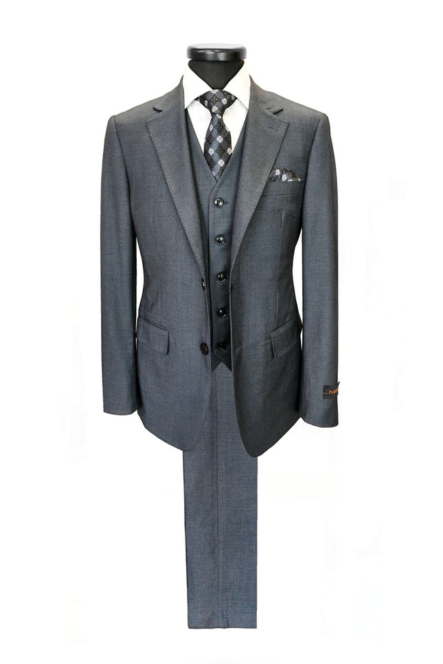 Men’s Slim Fit 3-Piece Wool-Blend Suit – Charcoal Grey