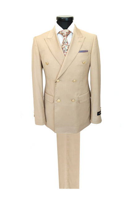Beige Double Breasted Suit with Gold Button