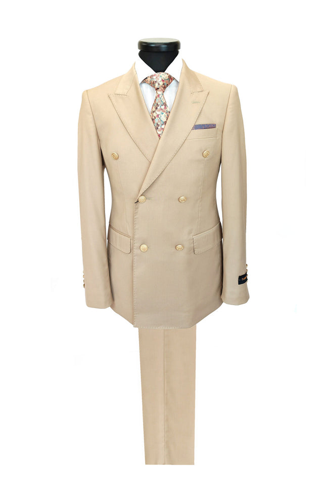 Beige Double Breasted Suit with Gold Button