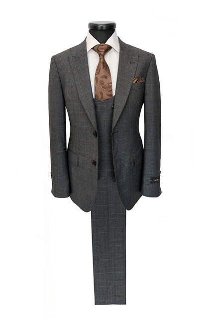 Men's Grey Prince Of Wales Check 3-Piece Suit