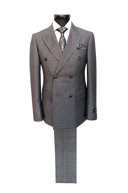 Men’s Grey Double-Breasted Wool Blend Suit
