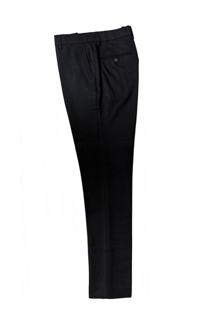 Black PAMONI two-button slim fit suit displayed on a hanger, showcasing the tailored fit and classic style.