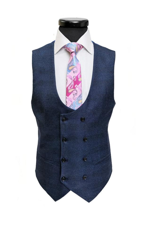 Blue Check 2 Button 3-Piece Suit Waistcoat
