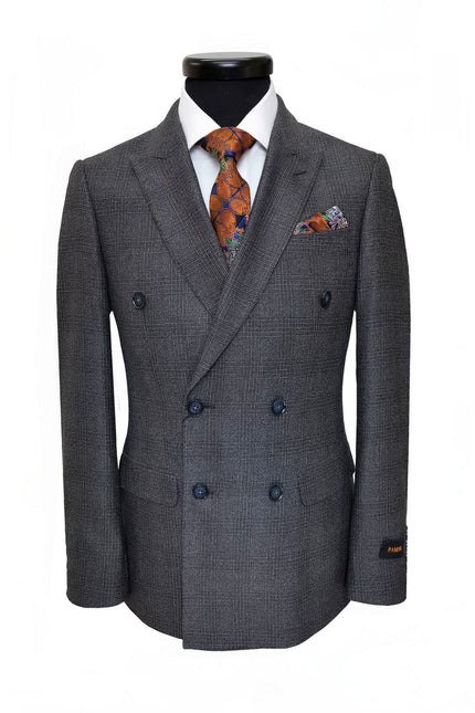Dark Grey Prince Of Wales Check Double Breasted Suit