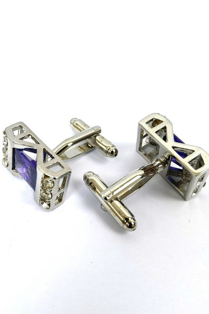 Silver Purple Gem Stone Rectangle Cufflinks