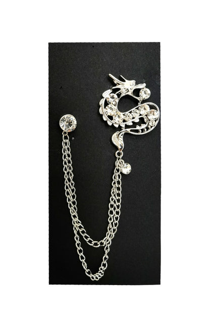 Silver Jewelled Dragon Chain Lapel Pin