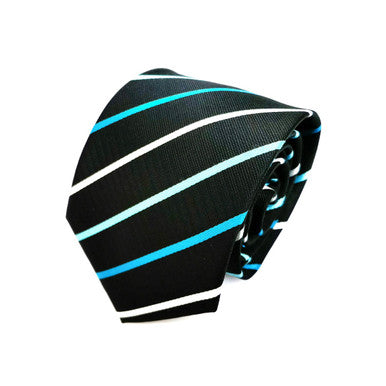 Black tie with turquoise blue stripes from PAMONI, featuring a classic and stylish design for formal wear.