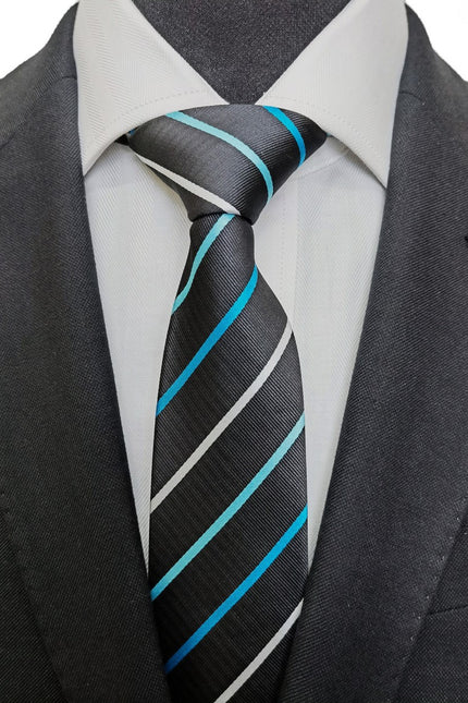 Black Turquoise Blue Stripe Tie