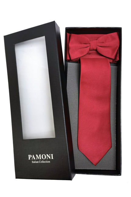 Ensemble cravate et nœud papillon bordeaux