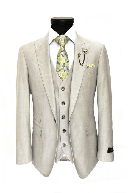 Beige Single Button 3-Piece Suit