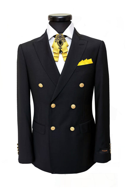 BLACK DOUBLE BREASTED SUIT WITH GOLD BUTTON