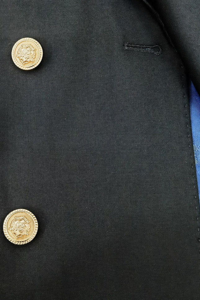 BLACK DOUBLE BREASTED SUIT WITH GOLD BUTTON
