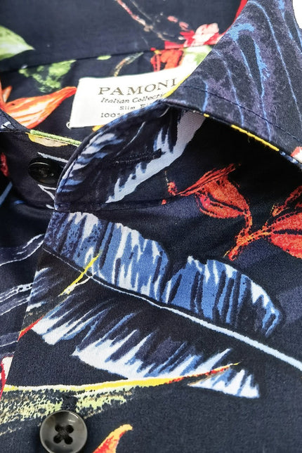 Navy Flower Print Short Sleeves Shirt