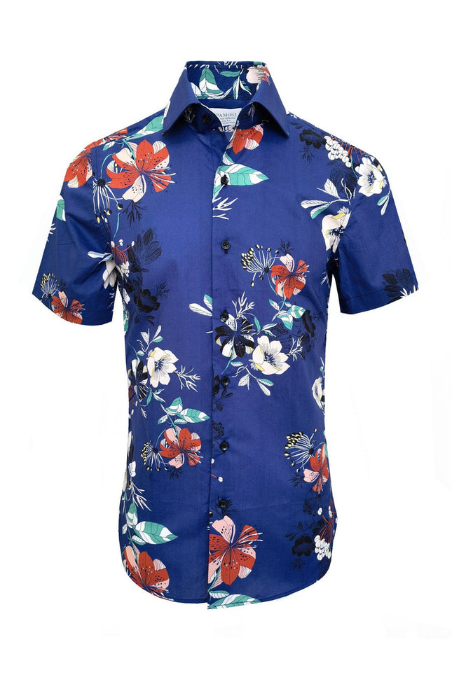Chemise à manches courtes et coupe ajustée à imprimé floral