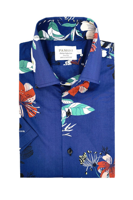 Chemise à manches courtes et coupe ajustée à imprimé floral