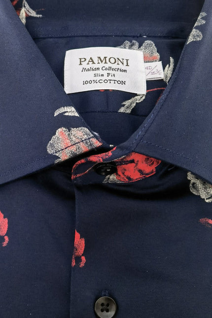 Navy Floral Print Slim Fit Shirt