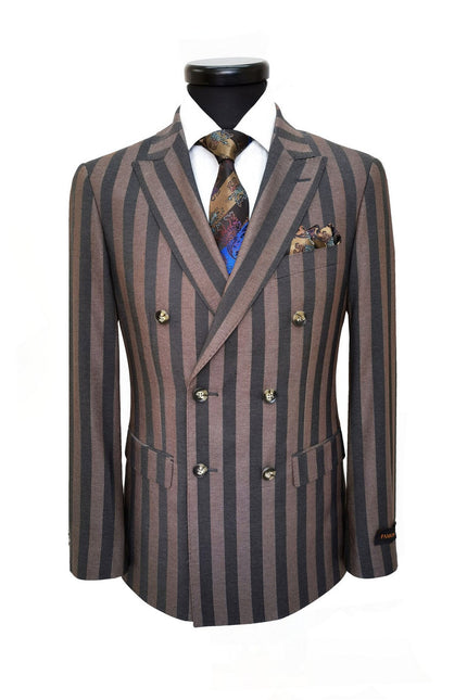 Brown Bold Stripe Double Breasted Suit