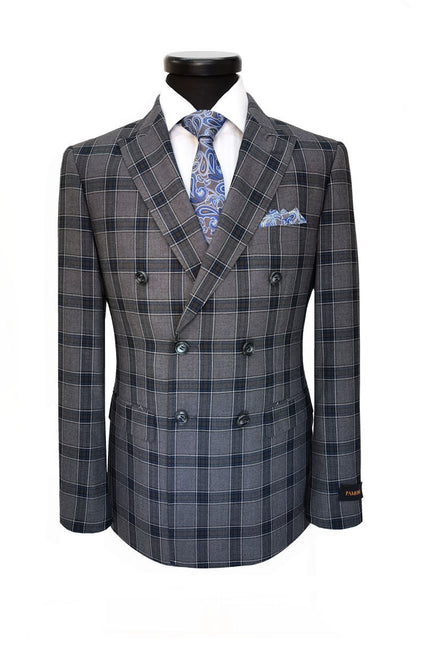 Dark Grey Check Double Breasted Suit