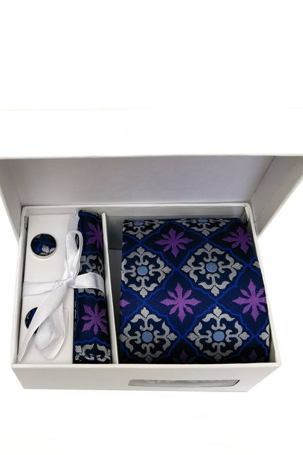 Purple Blue Geometric Pattern Tie