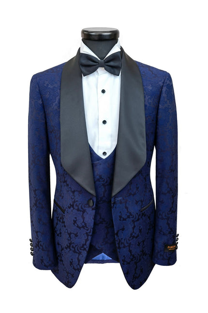 Midnight Blue Floral Pattern 3-Piece Tuxedo