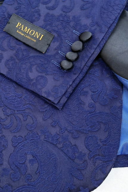 Midnight Blue Floral Pattern 3-Piece Tuxedo