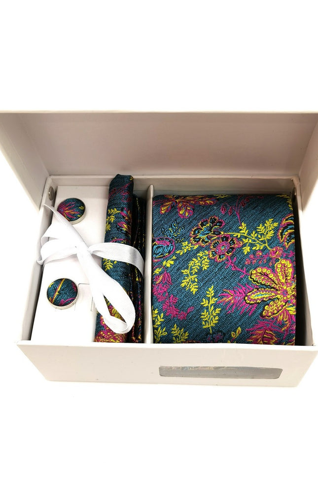 Multi Coloured Floral Tie & Cufflinks Set