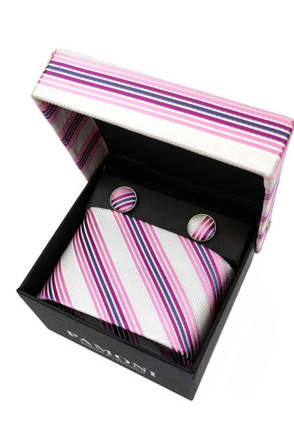 Pink Regimental Stripes Tie & Cufflinks Set